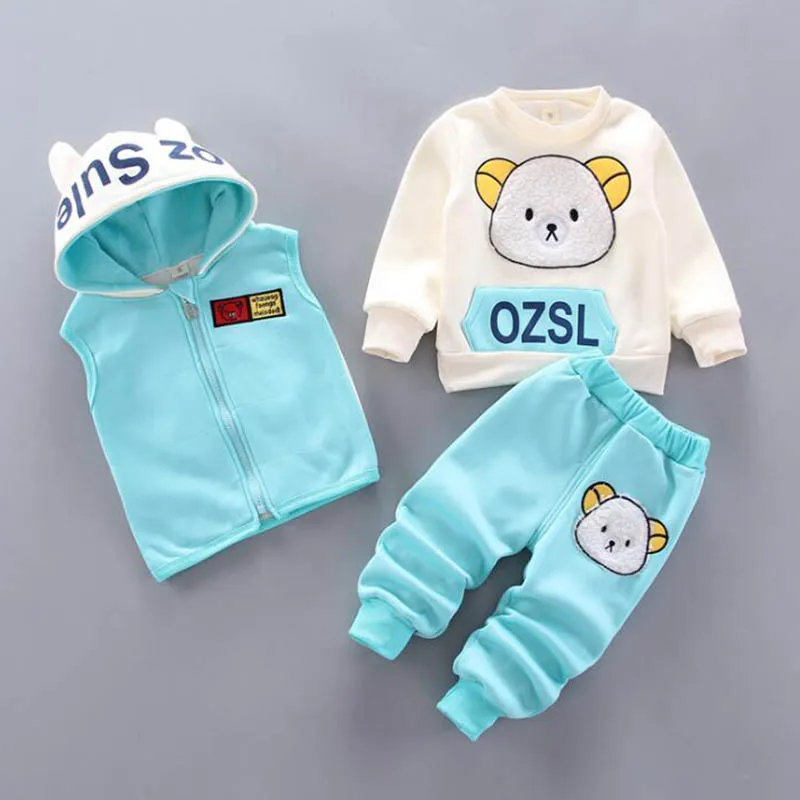 Baby Boys And Girls Clothing Set Tricken Fleece Children Hooded Outerwear Tops Pants 3PCS Outfits Kids Toddler Warm Costume Suit - Image 4