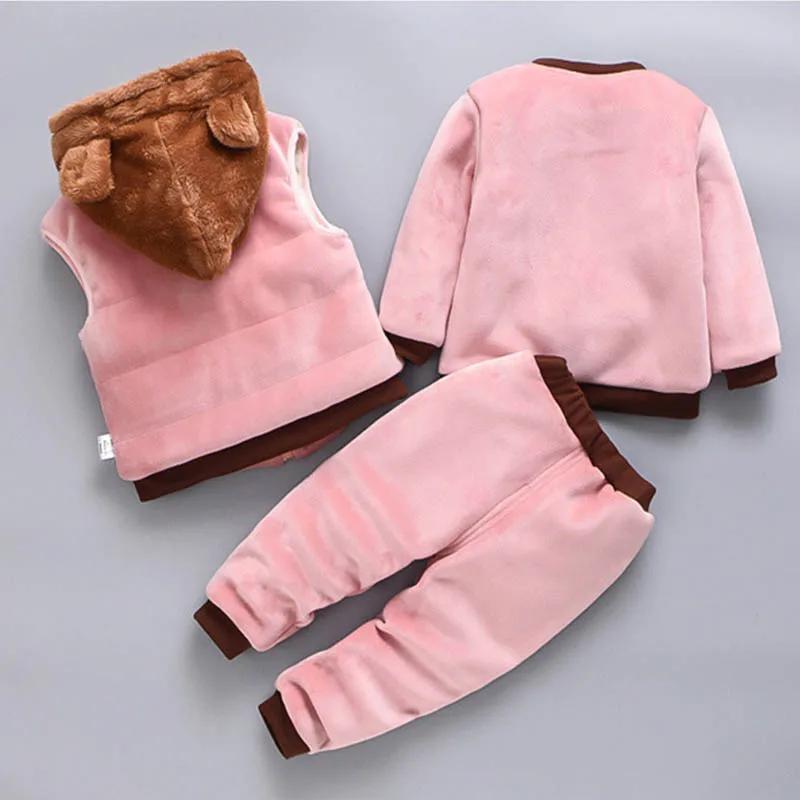 Baby Boys And Girls Clothing Set Tricken Fleece Children Hooded Outerwear Tops Pants 3PCS Outfits Kids Toddler Warm Costume Suit - Image 3
