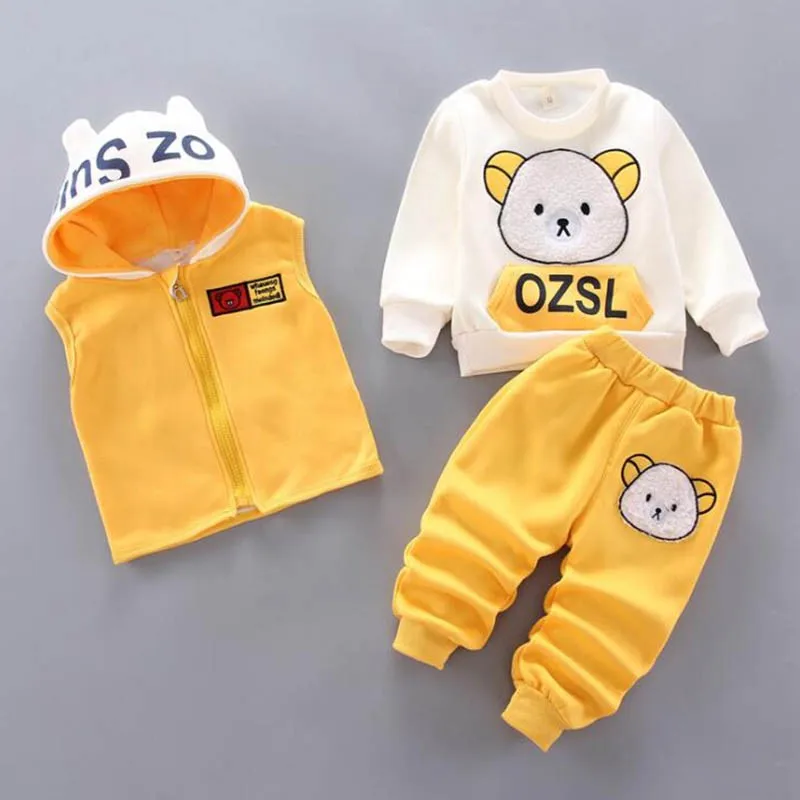Baby Boys And Girls Clothing Set Tricken Fleece Children Hooded Outerwear Tops Pants 3PCS Outfits Kids Toddler Warm Costume Suit - Image 6