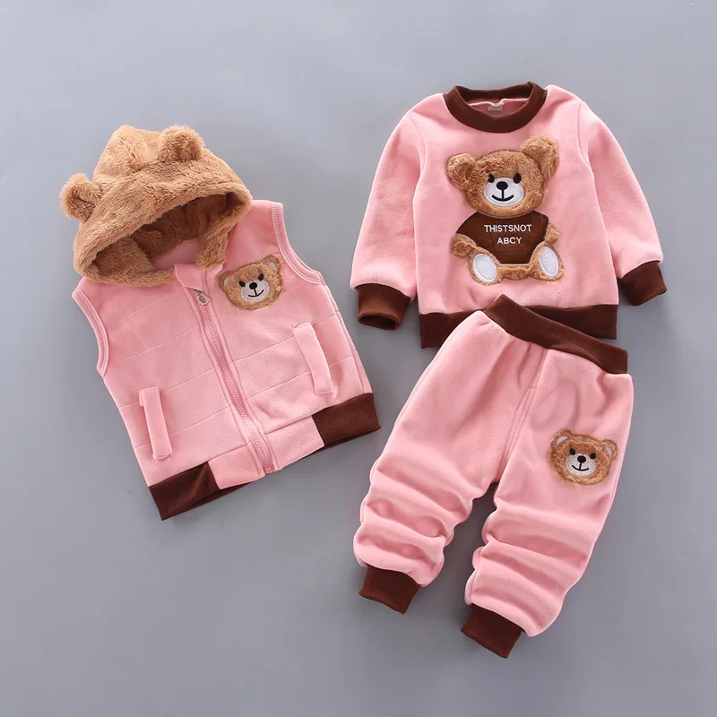 Baby Boys And Girls Clothing Set Tricken Fleece Children Hooded Outerwear Tops Pants 3PCS Outfits Kids Toddler Warm Costume Suit - Image 2
