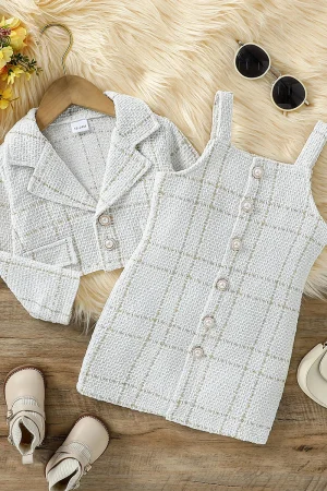 2Pcs Girls' Fall/Winter Clothes Set Long Sleeve Jacket + Suspender Dress For Parties Outdoor Summer Children Outfits For 1-6Y