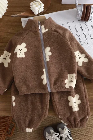 Baby Girl clothes new plush thickened two-piece set of fleece cartoon casual home clothes children's tops and bottom sets